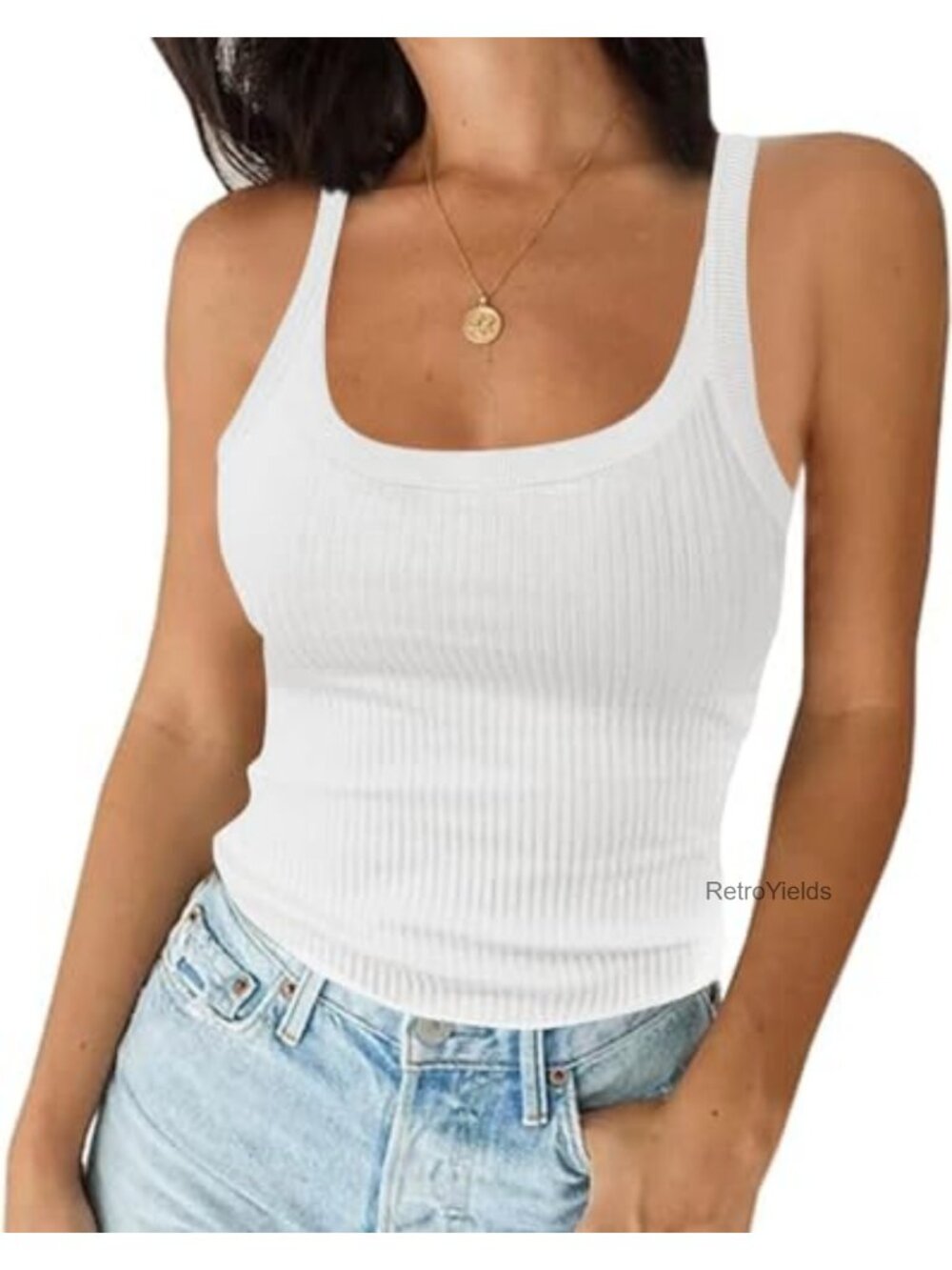 Scoop Neck Ribbed Knit Tank Top Sleeveless Summer Basic Camisole